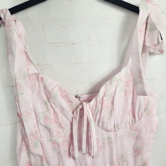 Francesca's Preppy Ellena Tie Strap Ruffle Tiered Midi Milkmaid Dress in Pink M - Picture 6 of 16